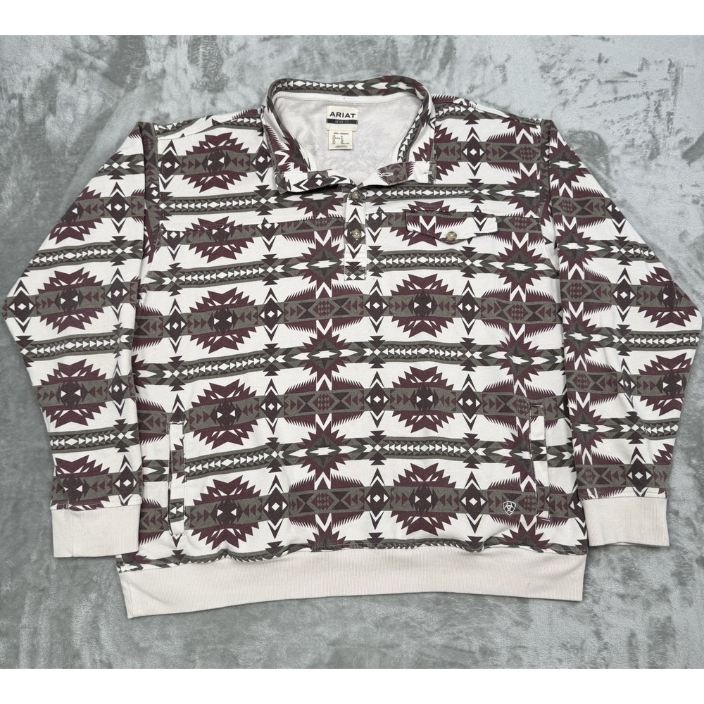 Ariat Pullover Sweater Mens XL Southwestern Aztec Western Jacket Pockets Button